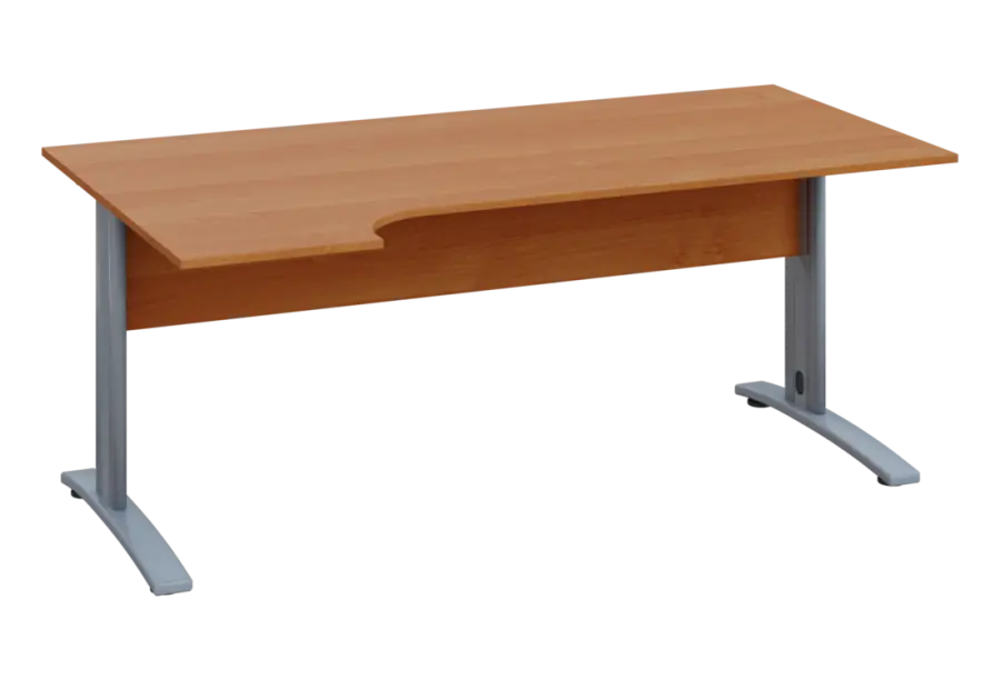 ERK 28 - 184 stůl kancelářský, rohový, levý, kovová podnož stříbrná, deska 25 mm, široký 1800 mm, olše jantar